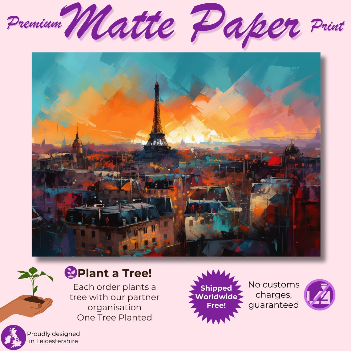 Paris Eiffel Tower Sunset Skyline Colorful Abstract City Poster - Image 3