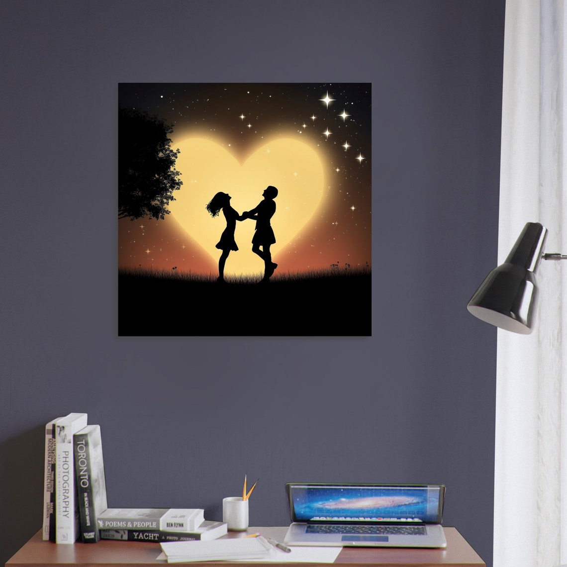 Couple Dancing Silhouette Heart Moon Romantic Night Love Wall Poster - Image 3