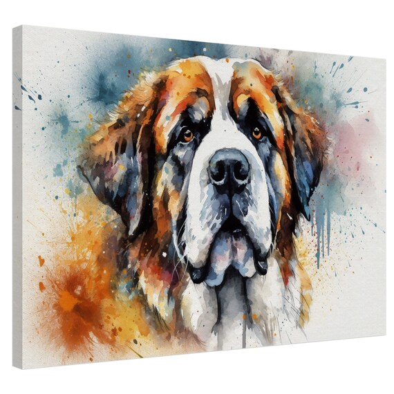 St Bernard Watercolour Portrait Warm Splash Noble Mountain Dog Art Poster