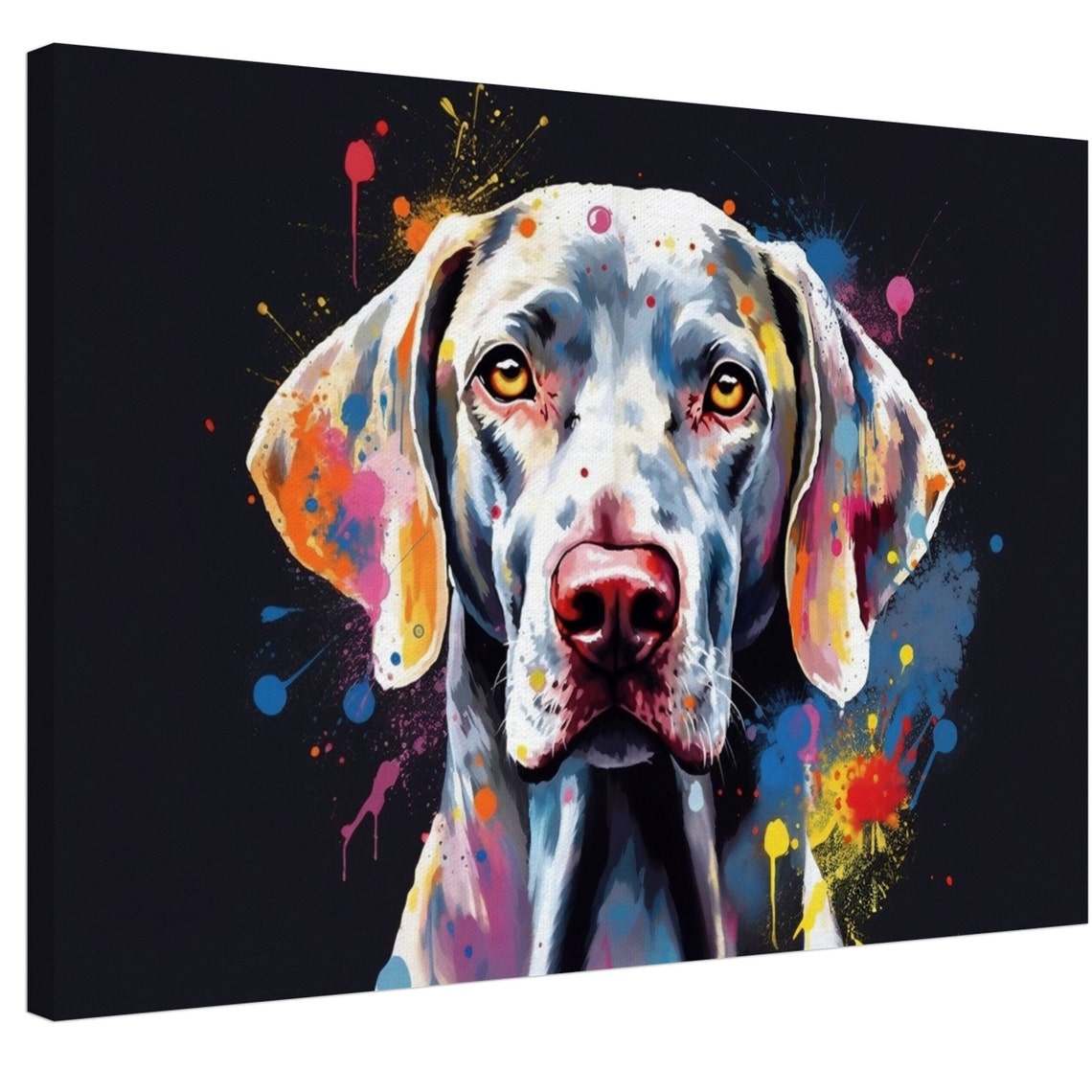 Weimaraner Portrait Black Background Neon Paint Splash Dog Poster