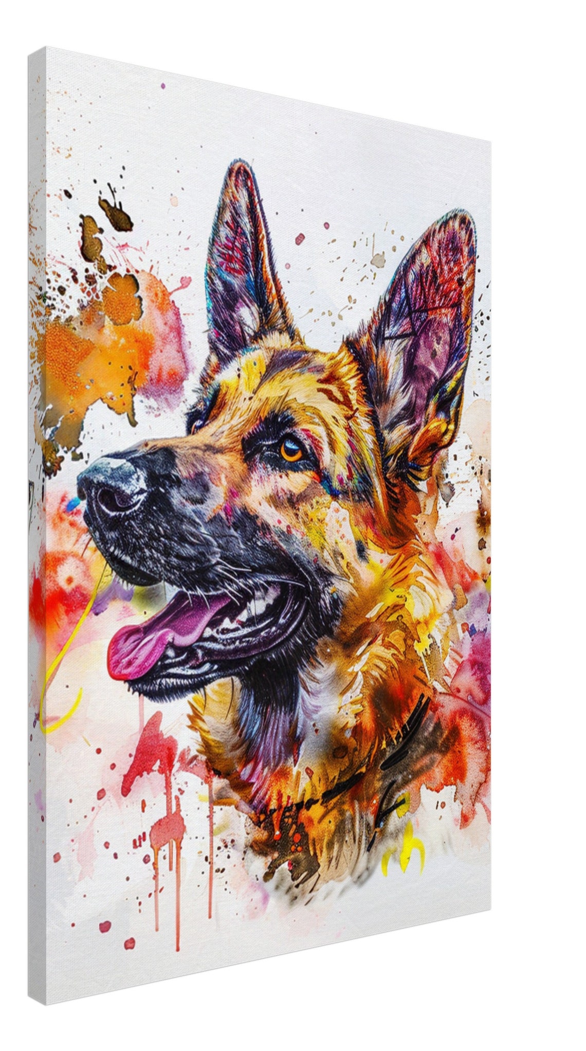 Smiling German Shepherd Watercolor Splash Dog Head Profile Poster - Image 2