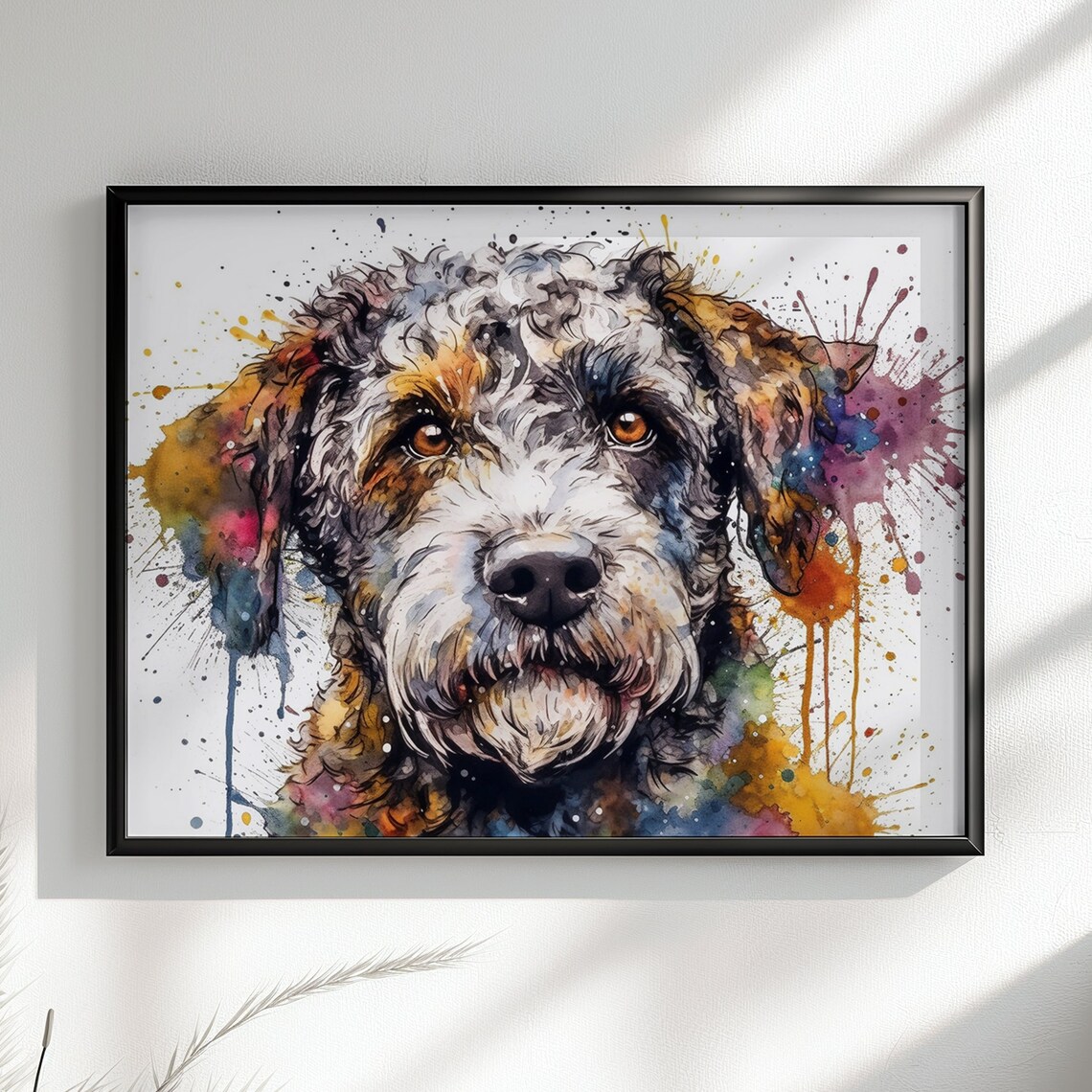Lagotto Romagnolo Amber Eyes Colourful Watercolour Dog Portrait Poster