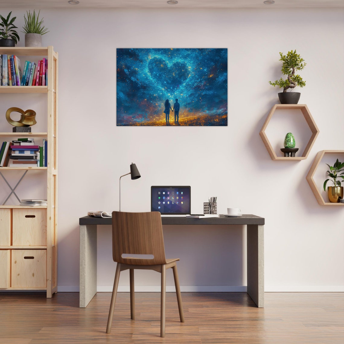 Romantic Couple Silhouette Under Heart Shaped Starry Sky Art Poster - Image 3
