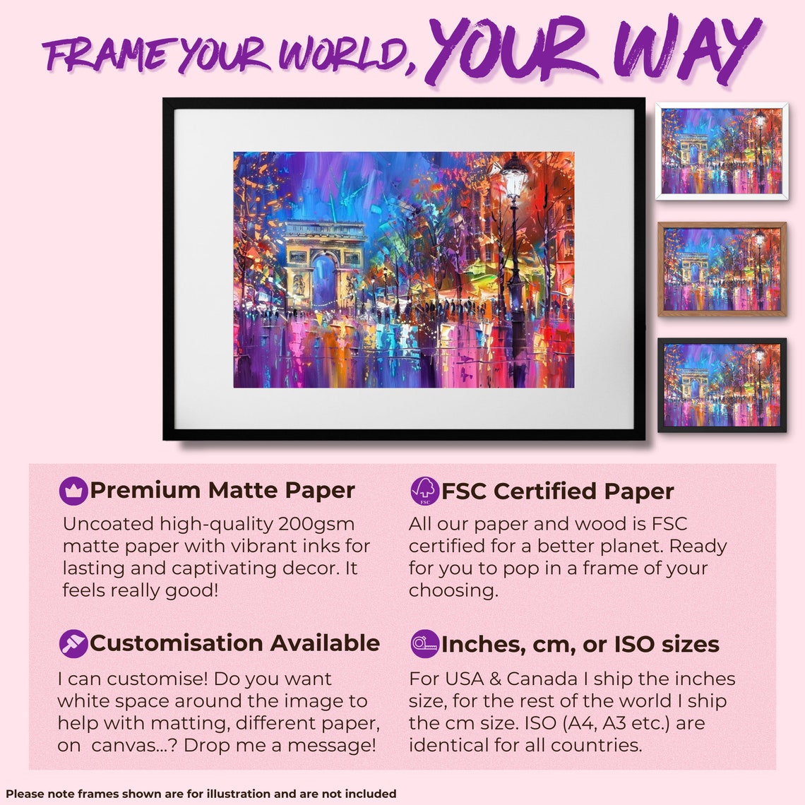 Rainy Night Arc de Triomphe Paris Purple Glow Street Art Poster - Image 2
