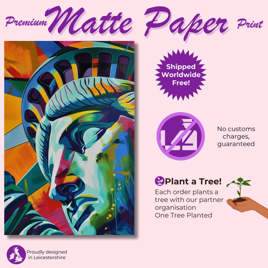 Statue Of Liberty Close Up New York City Poster Print Watercolor Painting Paint Splash Cityscape Abstract Travel Gift Manhattan America Usa - Image 3