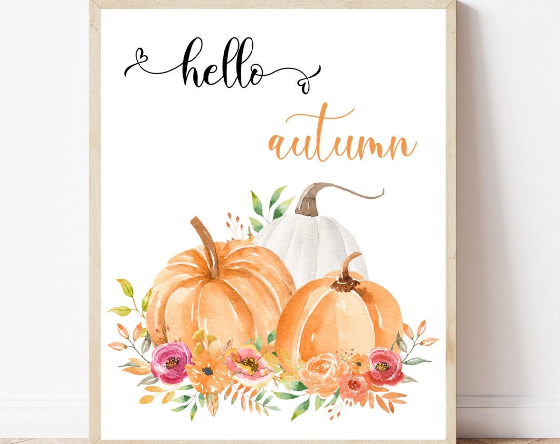 Pumpkin Prints, Fall Decor Watercolor Autumn Art Print