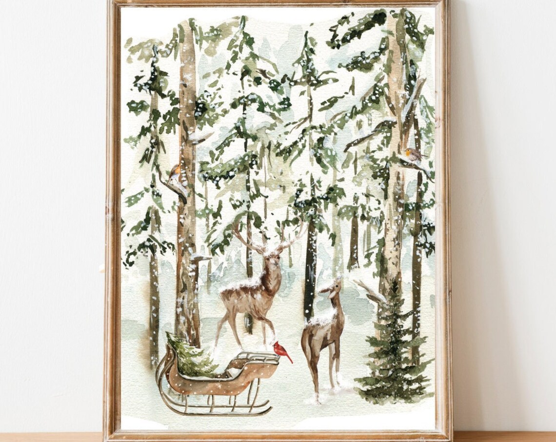 Vintage Winter Snow Scene Christmas Art Print