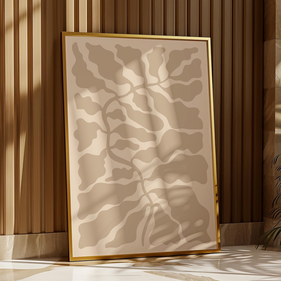 Beige Abstract Leaf Poster Modern Boho Wavy Botanical Line Art - Image 4