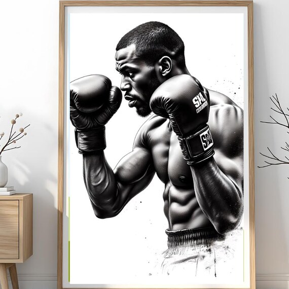 Boxer Fighting Stance Black And White Dramatic Boxing Poster