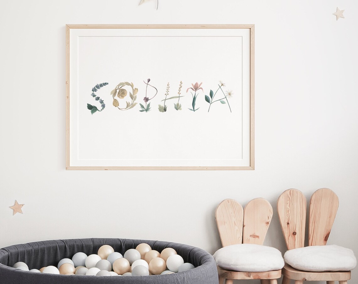 Sophia Floral Alphabet Botanical Letters Girls Nursery Name Poster
