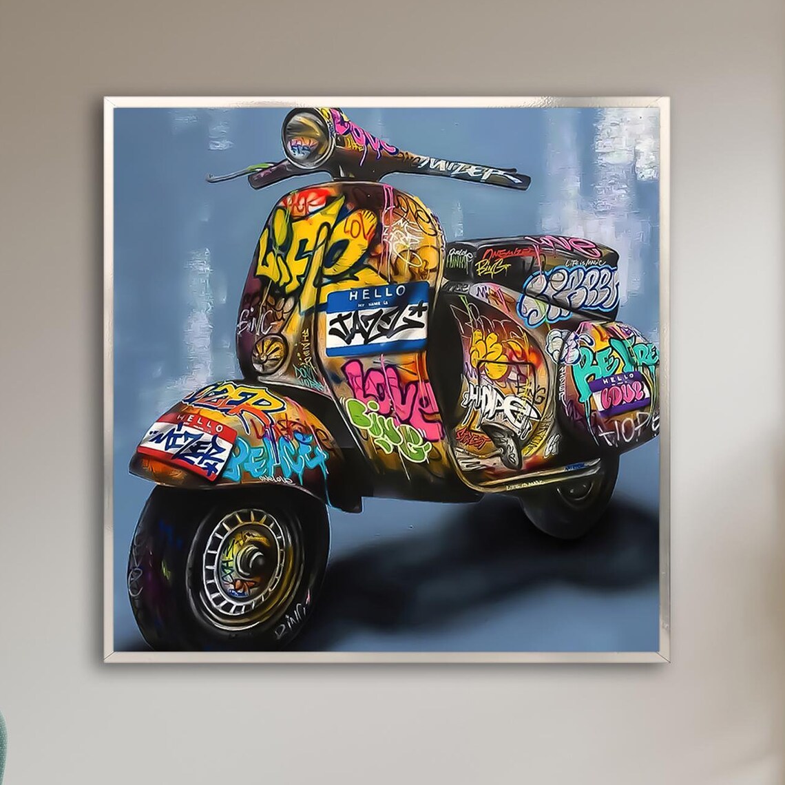 Graffiti Covered Scooter Colorful Street Art Urban Pop Culture Poster - Image 3