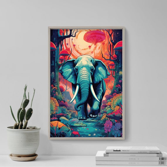 Hallucinogenic Elephant Art Print Poster Painting Museum Quality Giclee Home Wall Dcor