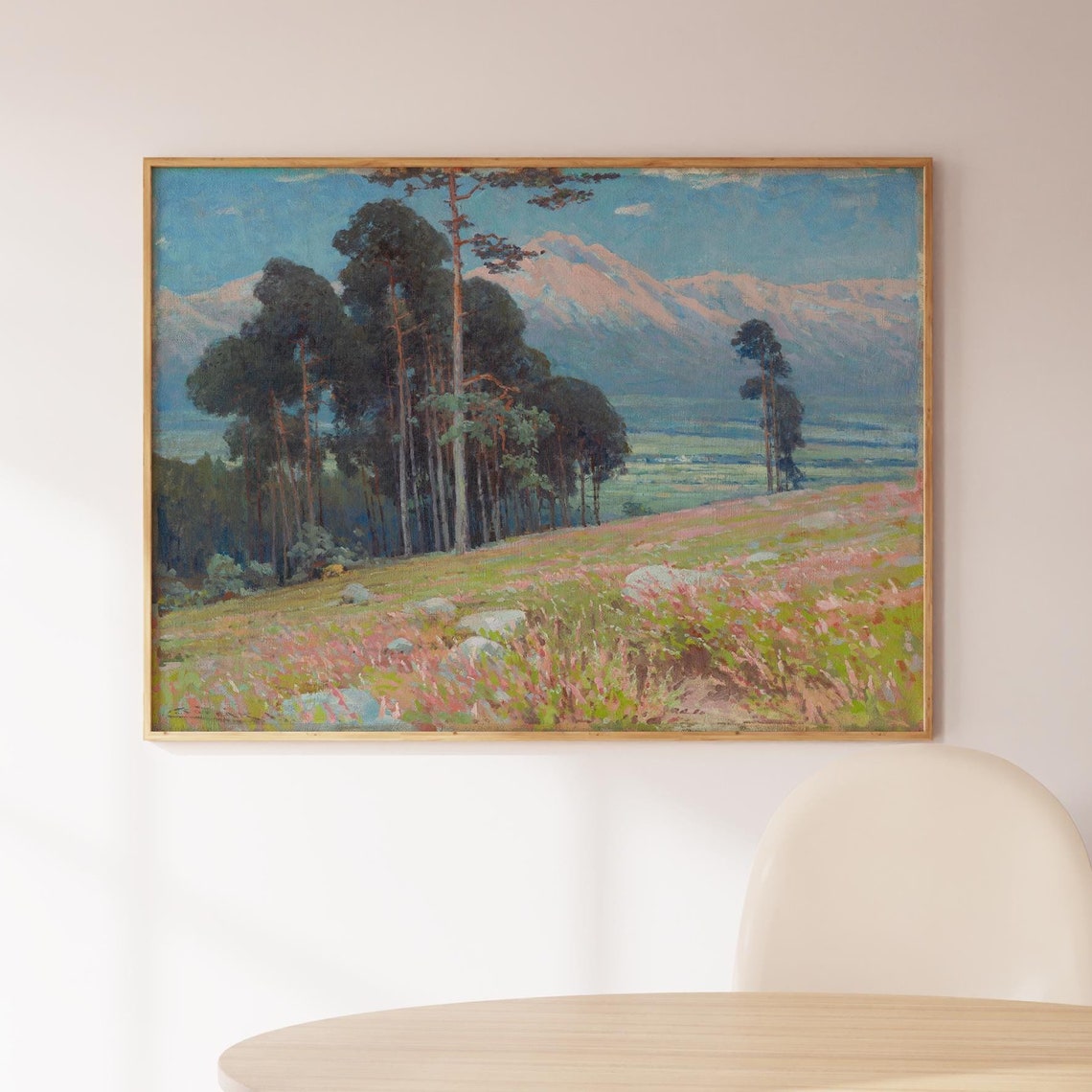 Blue Pine Forest Flower Meadow Mountain Vista Impressionist Poster