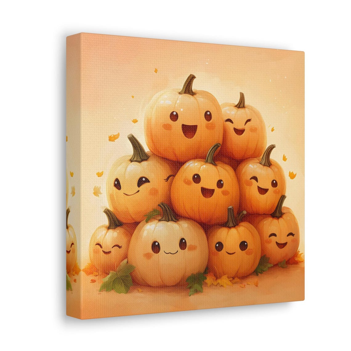 Smiling Pumpkin Pile Kawaii Fall Friends Cute Halloween Poster - Image 3