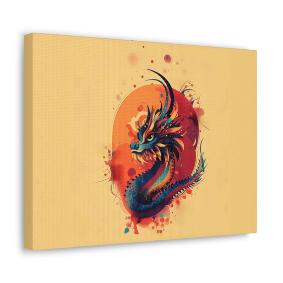 Sea Serpent Dragon Print Landscape Modern Painting Fantasy Nature Rustic Bright Wall Print Airbnb Art Wall Decor
