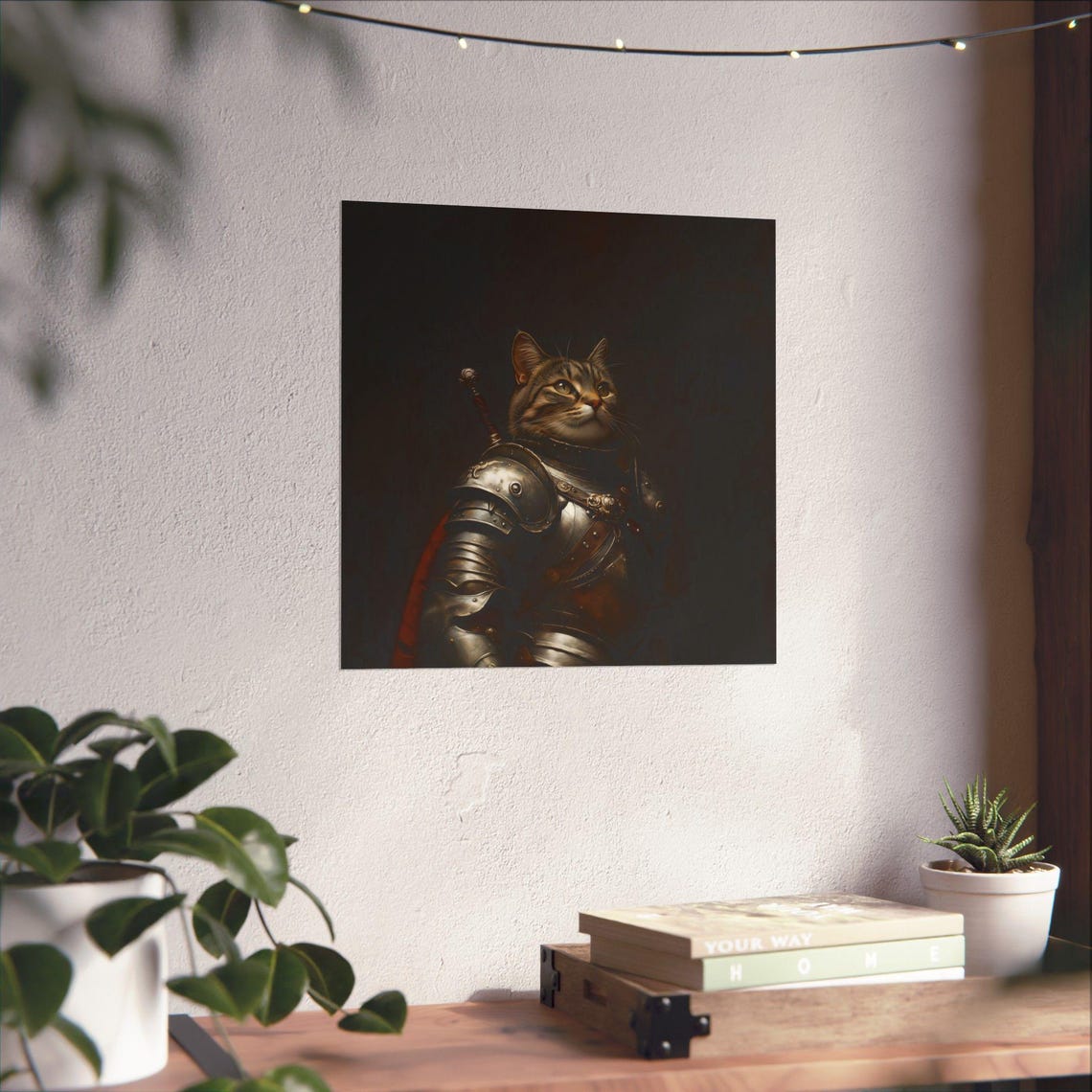 Tabby Cat Knight in Medieval Armor Whimsical Regal Pet Portrait Poster