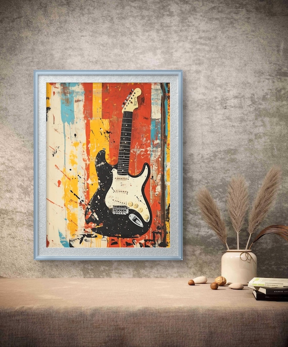 Black Electric Guitar Colorful Abstract Music Lover Art Poster