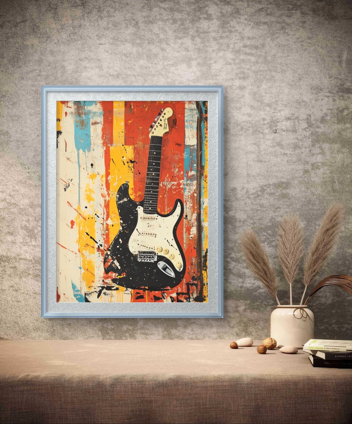 Black Electric Guitar Colorful Abstract Music Lover Art Poster