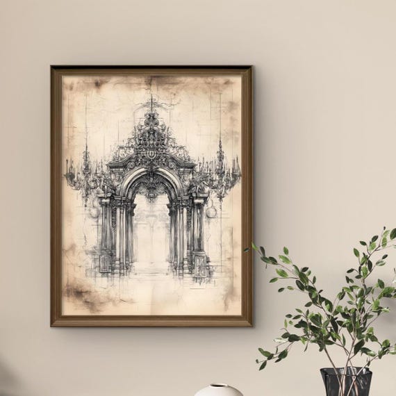 Victorian Gothic Archway Sketch Ornate Baroque Architecture Art