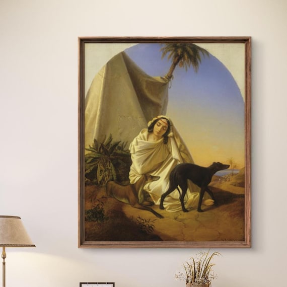 Orientalist Arab Girl With Greyhounds Desert Painting Art Poster