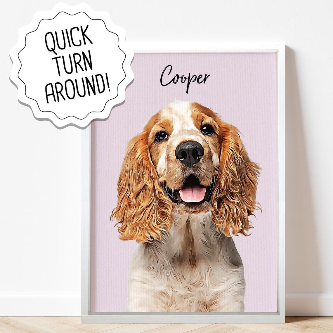 Custom Oil Effect Cocker Spaniel Portrait Personalized Name Print
