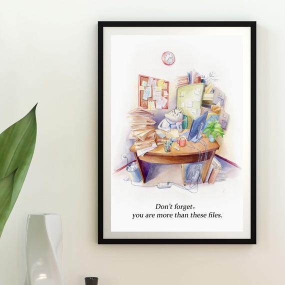 The Busy Office Funbean Motivational Quote Wall Artdigital Poster Minimalist Hand Drawnfunnywarmhealingoffice