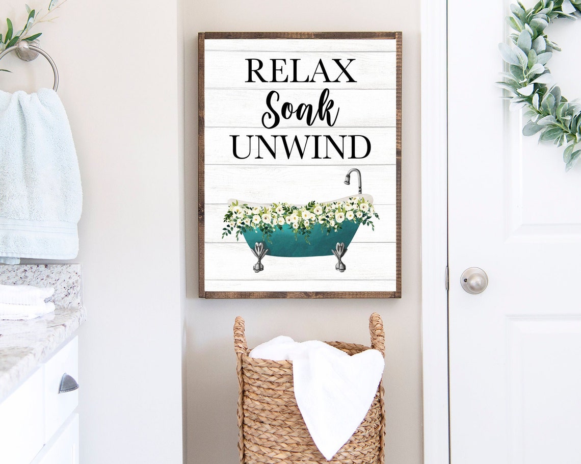Relax Soak Unwind Quote Teal Clawfoot Tub Spa Bathroom Poster