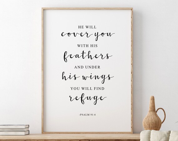 He Will Cover You With His Feathers Psalm 91:4 Calligraphy Poster
