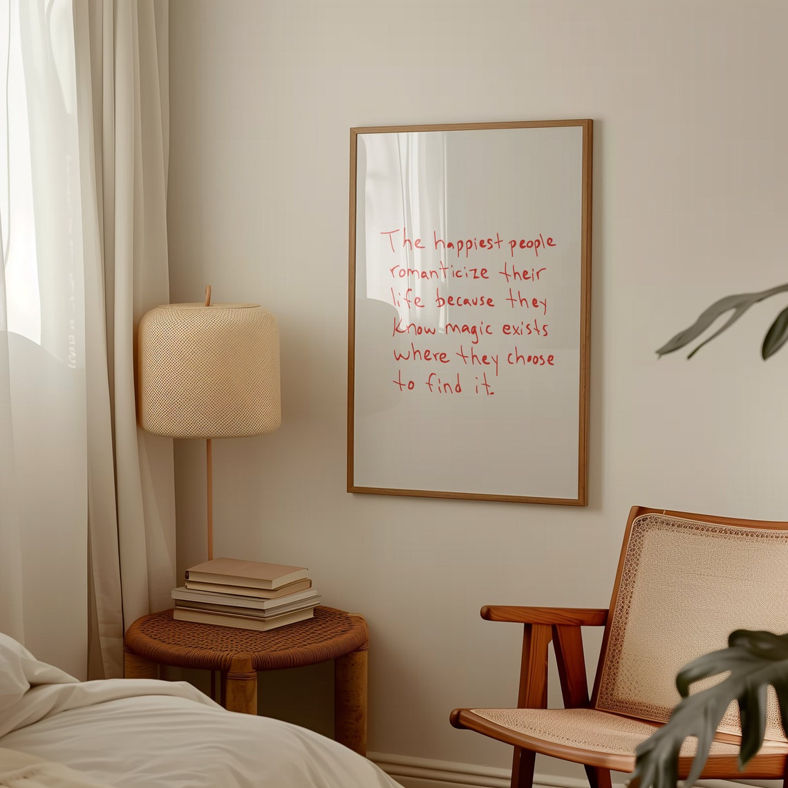 Happiest People Romanticize Life Red Handwritten Quote Poster - Image 3