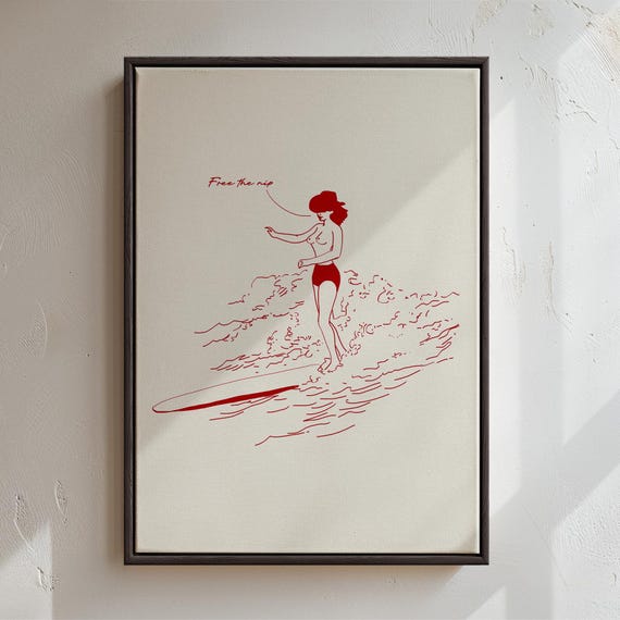 Vintage Western Wall Art Surfing Poster Vintage Cowboy Poster Girly Room Decor Retro Western Print Red Poster Funky Decor Trendy Art Poster