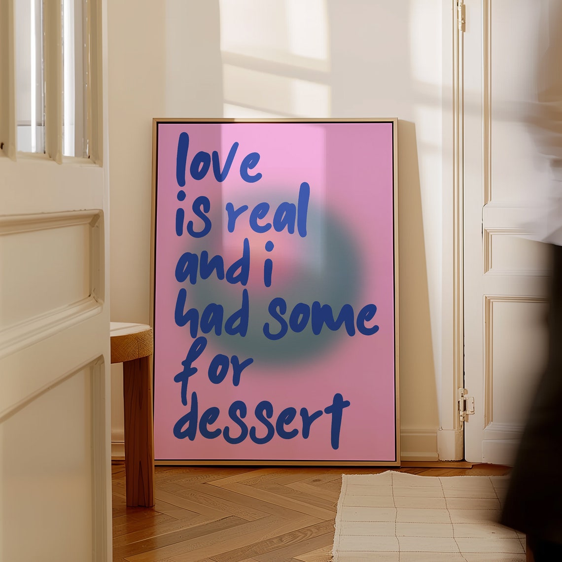 Love Is Real Blue Script Pink Aura Gradient Love Quote Art Poster - Image 5