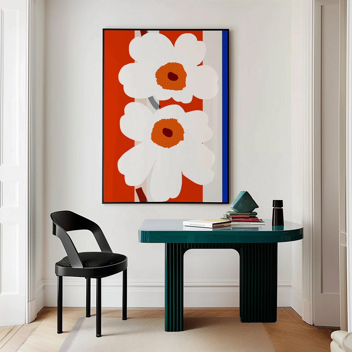 Retro White Daisy Pop Art Bold Red Floral Kitchen Decor Poster - Image 5