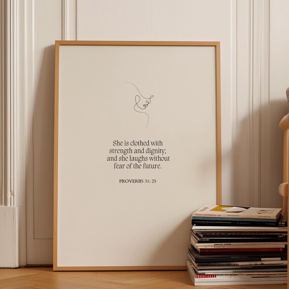 Proverbs 31:25 Strength And Dignity Woman Line Art Scripture Poster