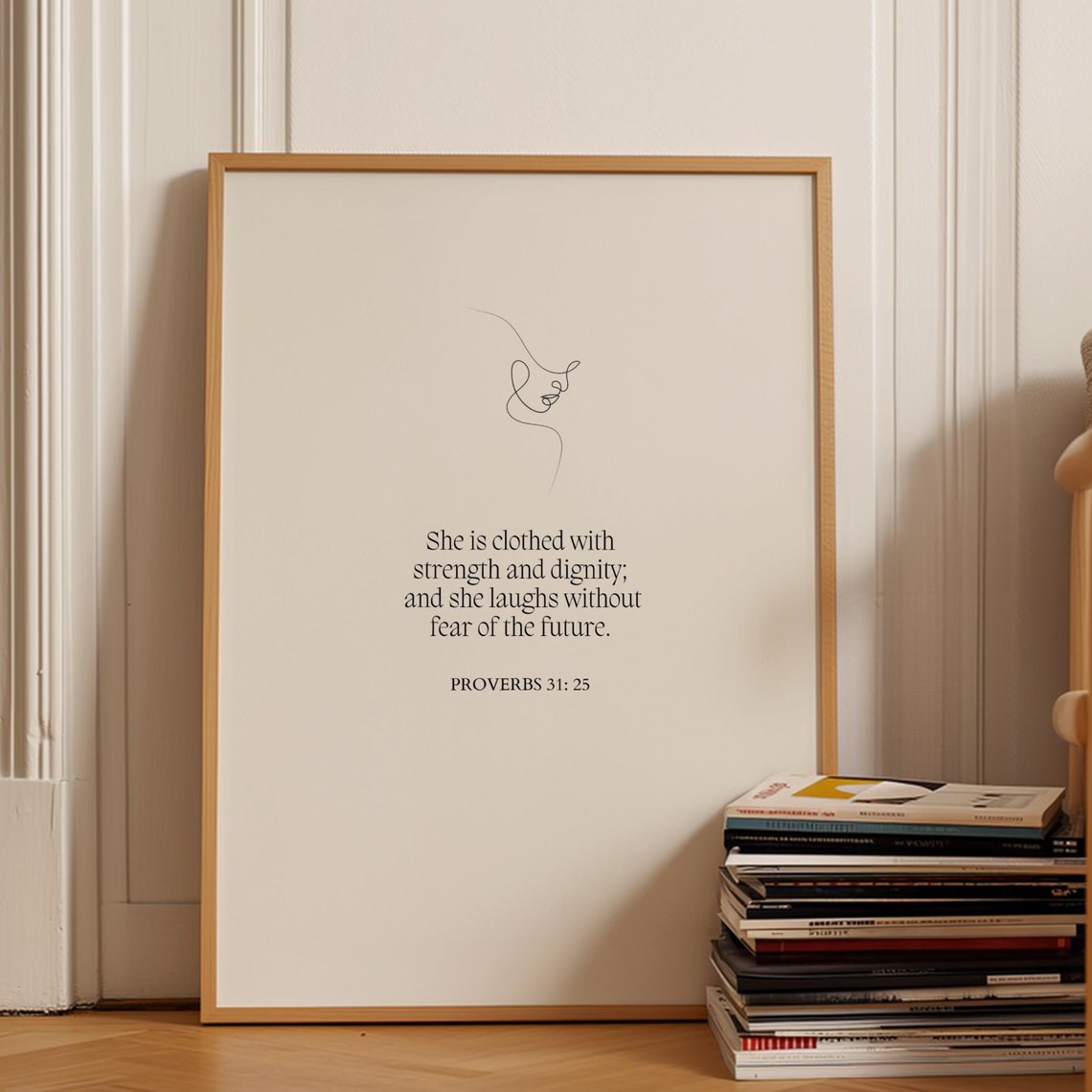 Proverbs 31:25 Strength And Dignity Woman Line Art Scripture Poster