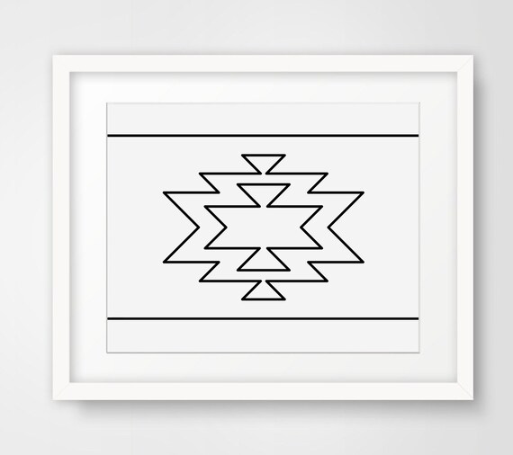 Navajo Aztec Tribal Zigzag Line Art Black White Boho Minimalist Wall Poster