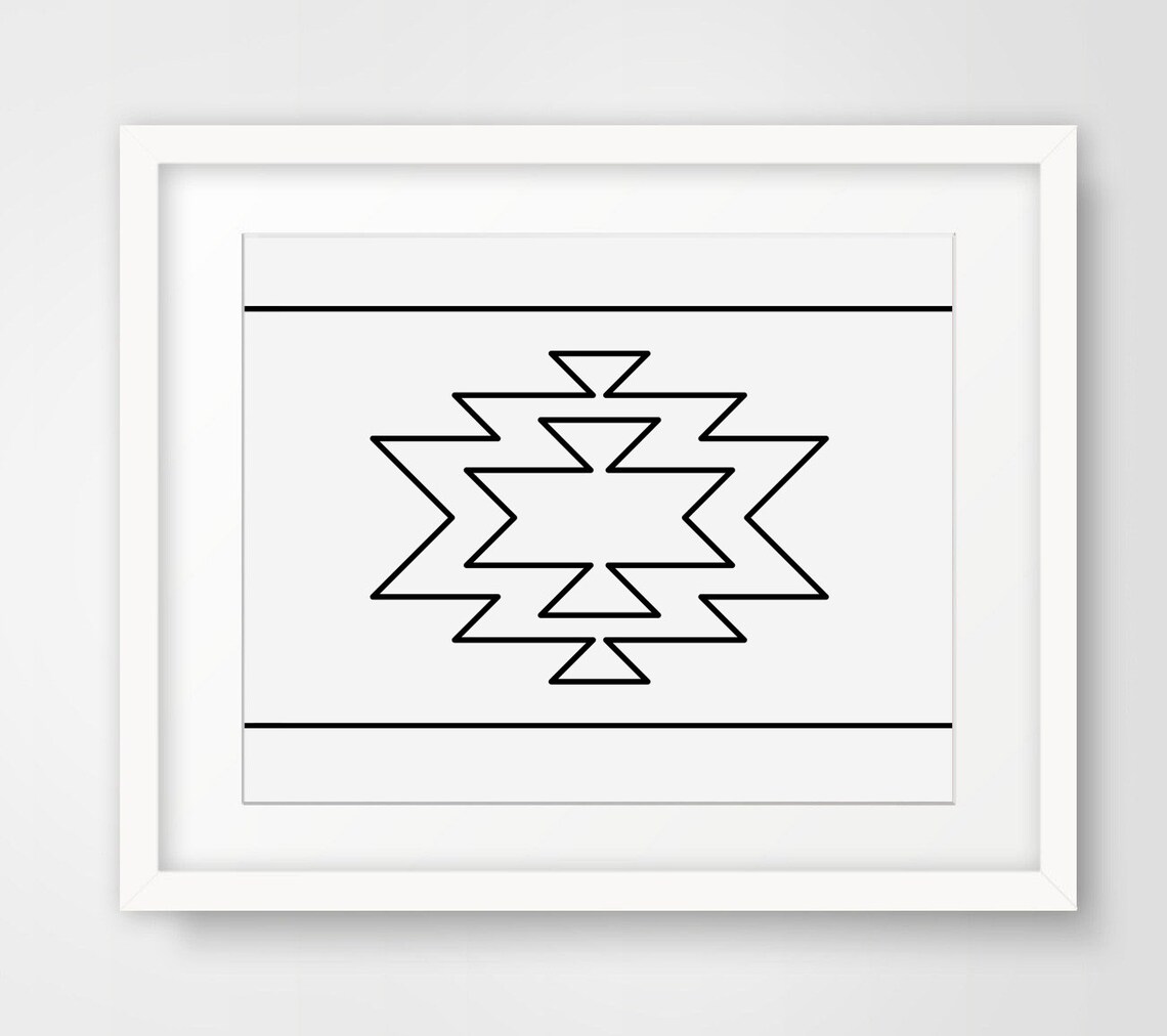 Navajo Aztec Tribal Zigzag Line Art Black White Boho Minimalist Wall Poster