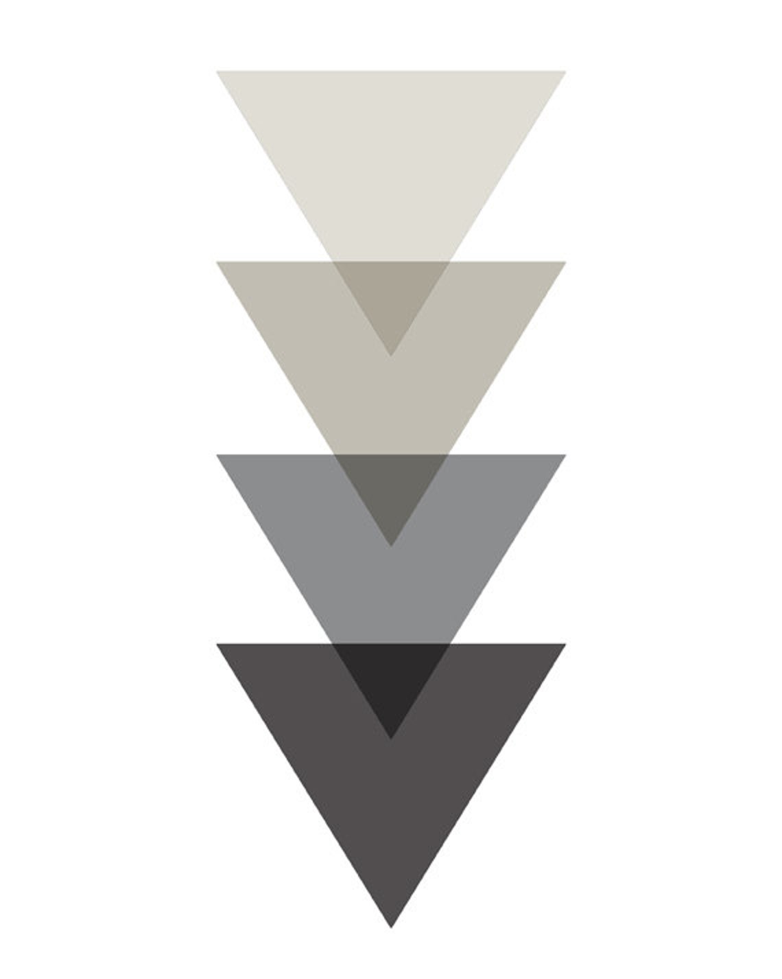 Monochrome Gradient Triangles Overlapping Modern Geometric Art Poster