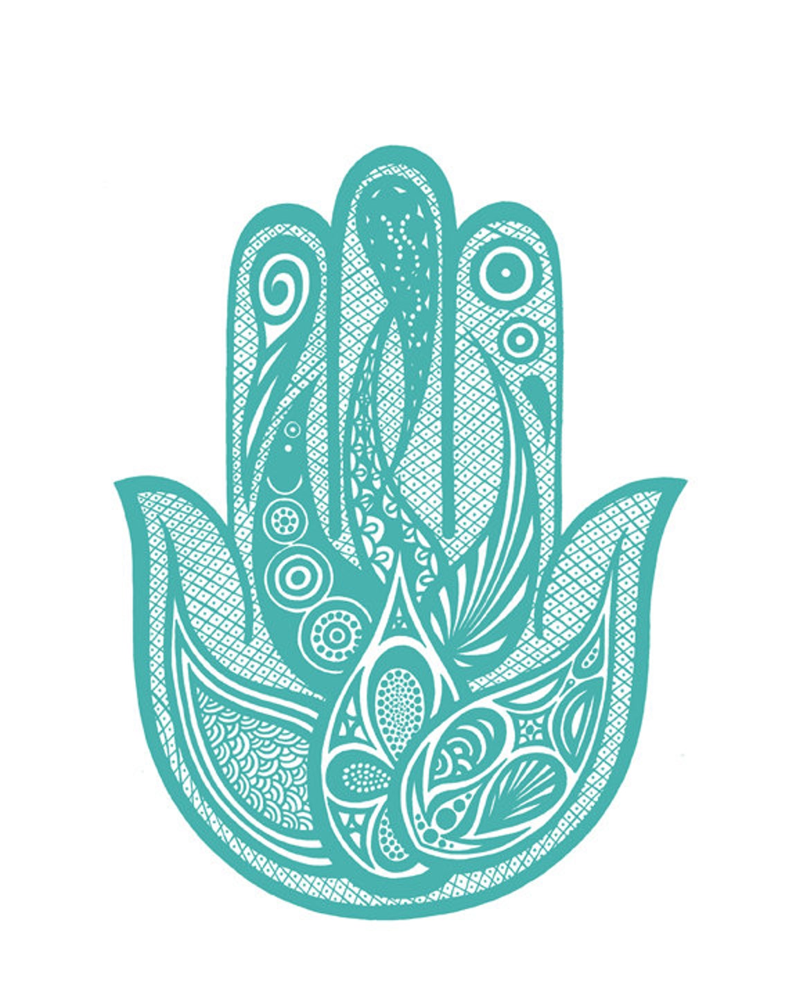 Turquoise Hamsa Hand Mandala Detail Zen Meditation Boho Poster