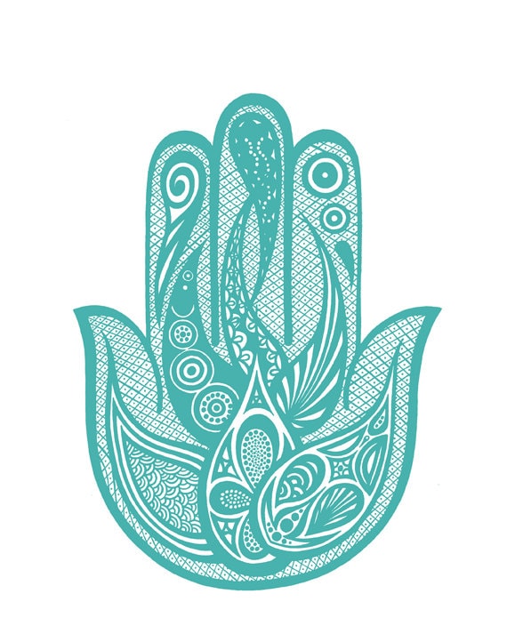 Turquoise Hamsa Hand Mandala Detail Zen Meditation Boho Poster