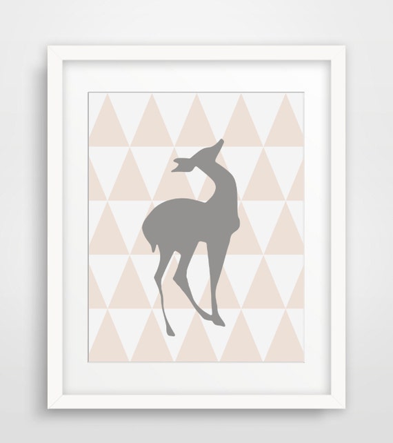 Doe Print Beige Taupe Grey Sand Doe Wall Art Nursery Decor Art Wall Decor Geometrical Antlers Prints