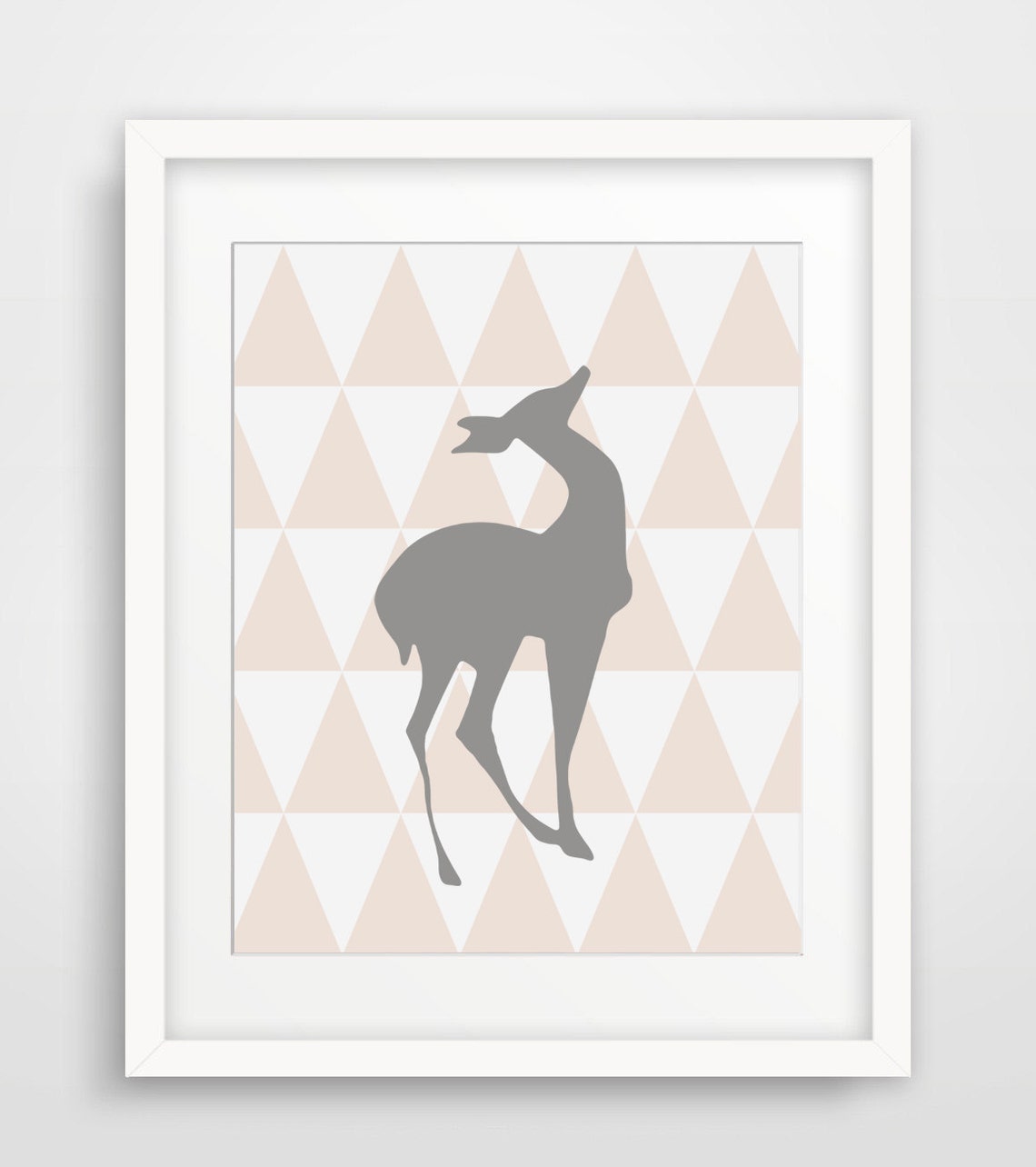 Grey Doe Silhouette Beige Triangle Geometric Nursery Decor Print