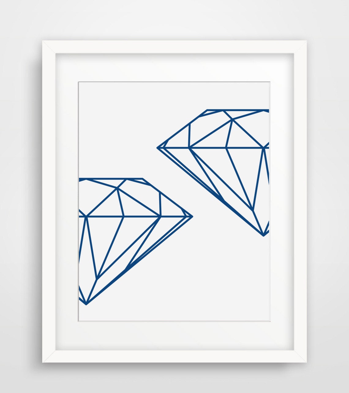 Navy Blue Geometric Diamond Outline Minimalist Modern Line Art Print