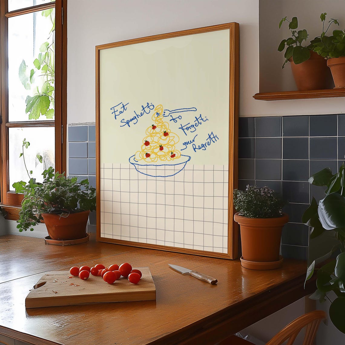 Funny Pasta Eat Spaghetti Quote, Kitchen Art Print - Image 3