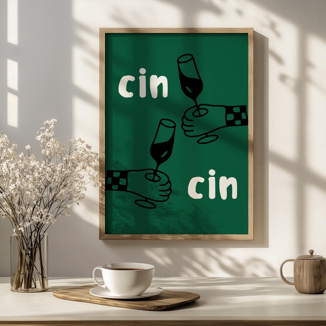 Cin Cin Italian Cheers Poster, Retro Line Art - Image 4