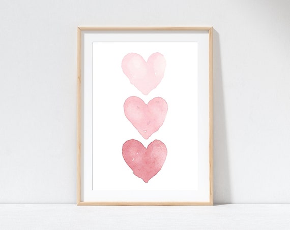Heart Watercolor Painting Blush Pink Hearts Baby Girl Nursery Wall Art Minimalist Girls Room Decor Teen Gift Whimsical Unique