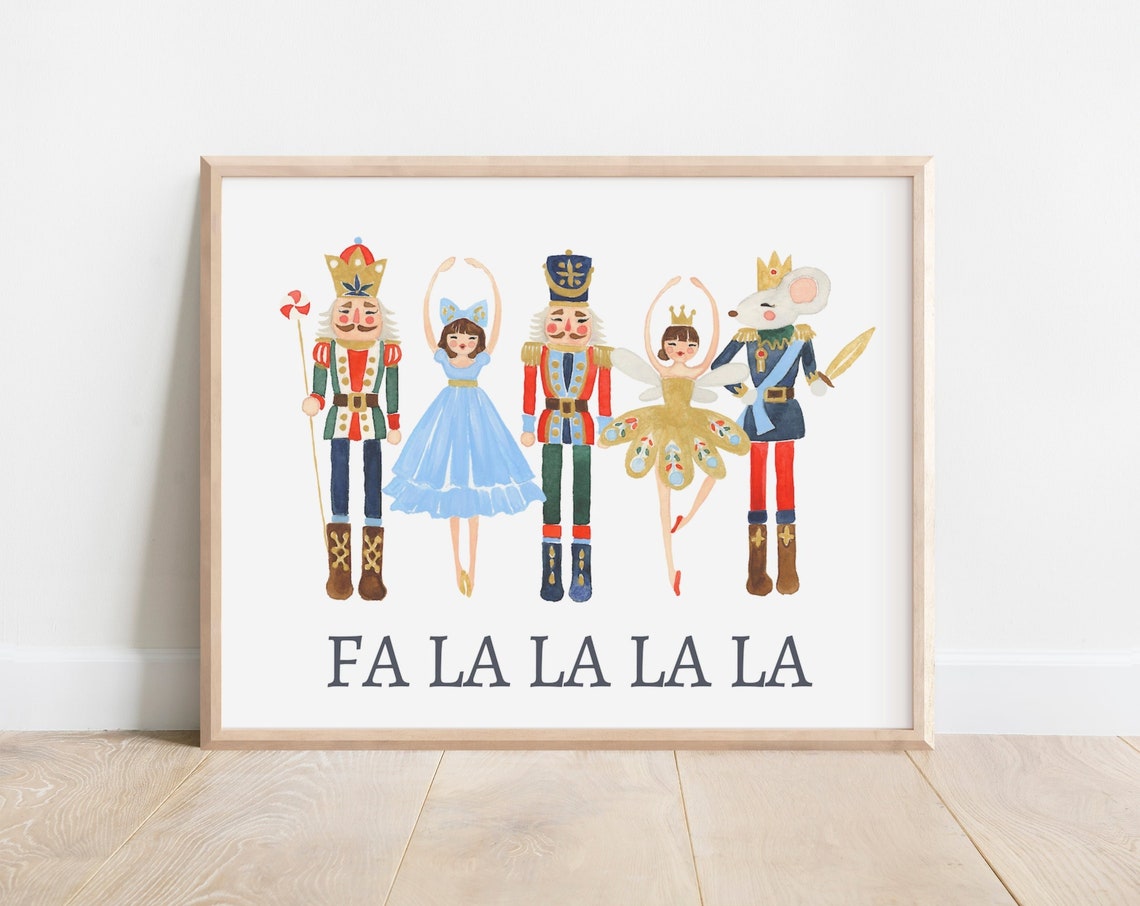 Nutcracker Ballet Watercolor Christmas Fa La La Holiday Poster