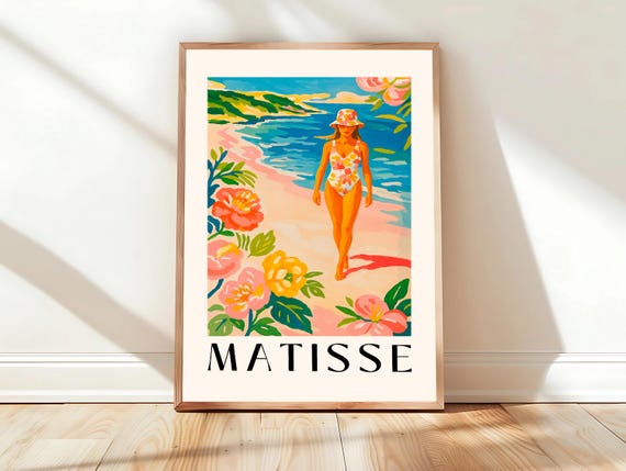Henri Matisse Woman On The Beach Art Print Beachy Decor Summer Poster Mid Century Modern Maximalist Pink Wall