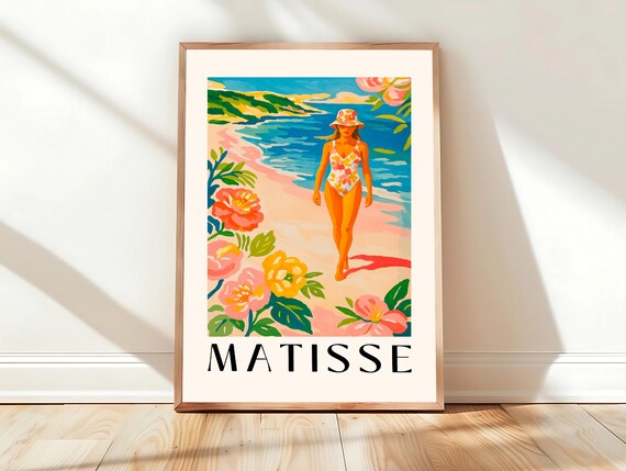 Matisse Woman on a Flower Framed Summer Beach Coastal Art Poster