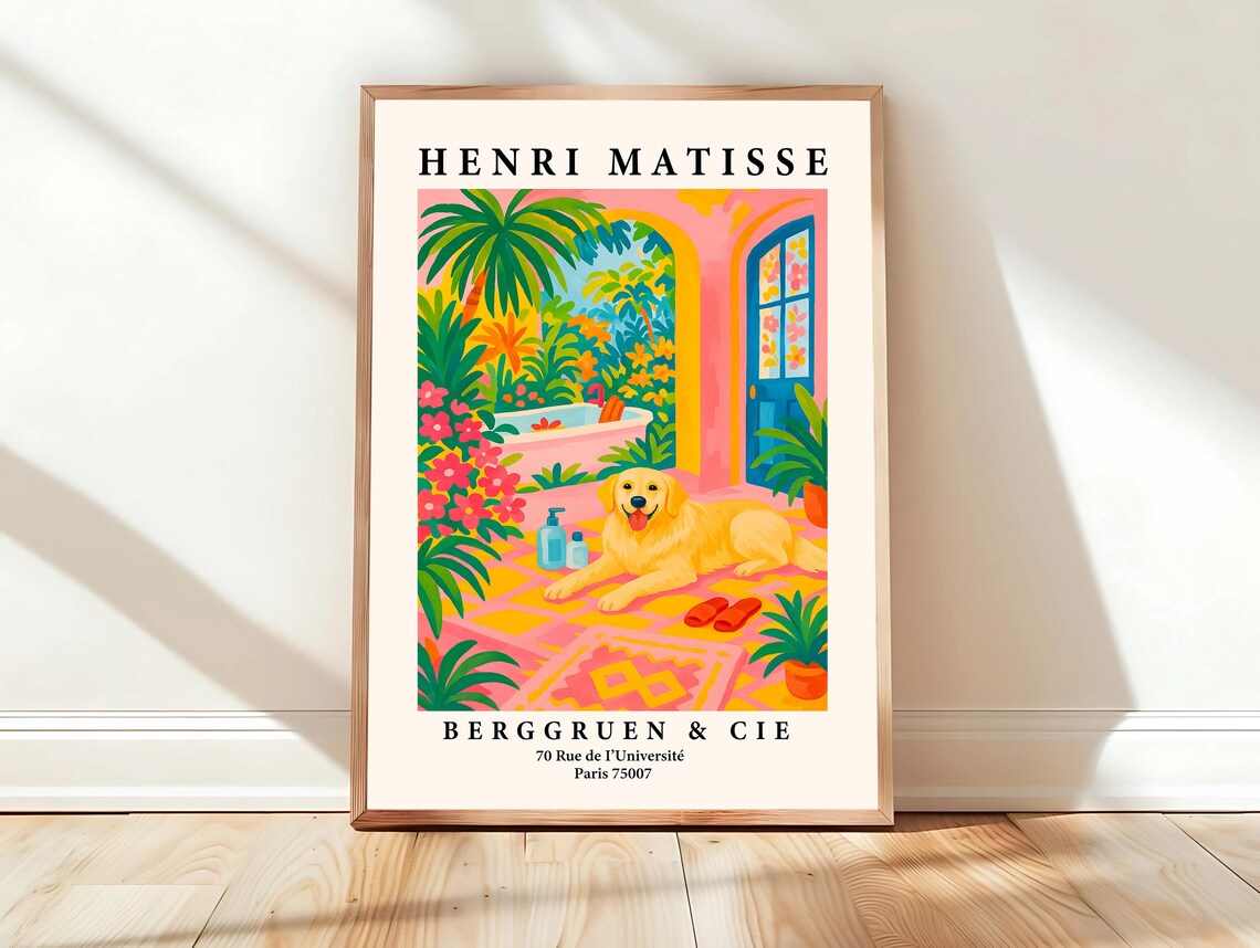 Great Pyrenees Art Print Funny Bathroom Wall Dog Matisse For Lovers Pink Dopamine Decor