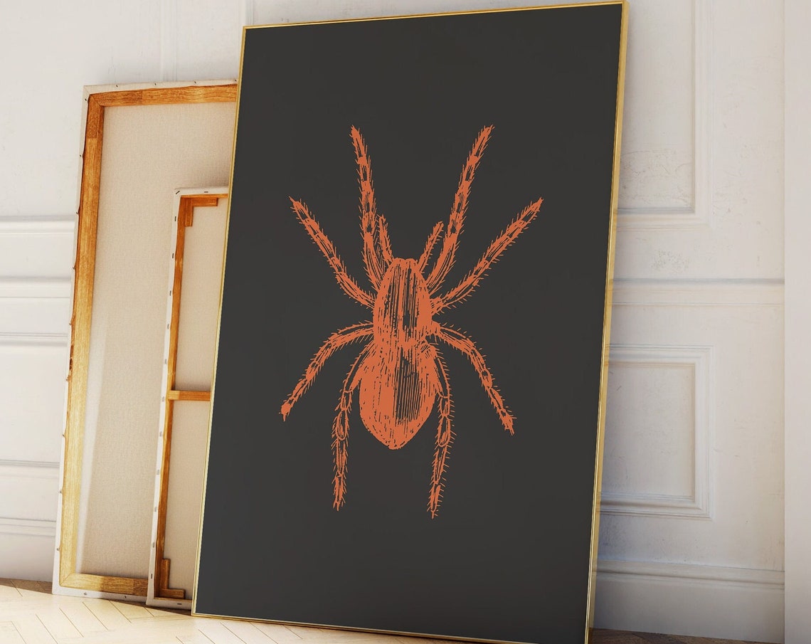 Orange Spider on Black Spooky Halloween Art Poster for Fall Decor - Image 4